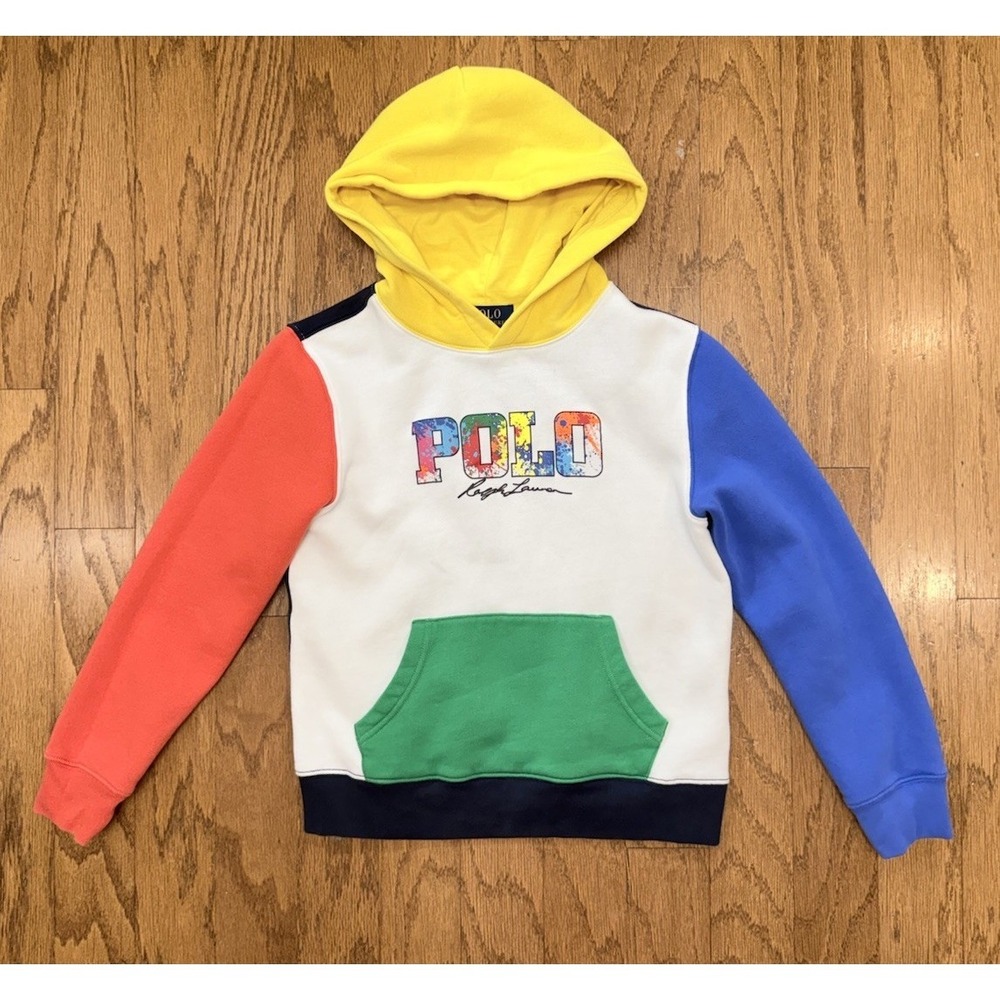 Polo Ralph Lauren Color Blocked Logo Hoodie Sweatshirt Kids Medium 10-12 EUC